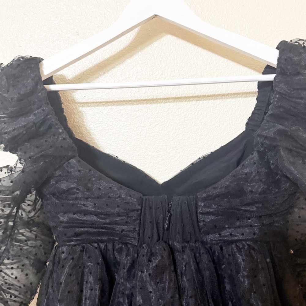 ZIMMERMANN Tulle Mini Empire-Waist Black Polka Dot Dress w/ Ruching size 1/US 6 - Picture 14 of 16